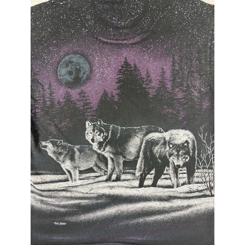 Vtg 90’s San Segal Wolf T-shirt Adult Large Double Sided AOP 1991 Nature Grunge - Picture 5 of 8